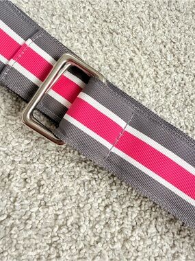 Striped Webbing Strap with Metal Slide - Gray & Hot Pink